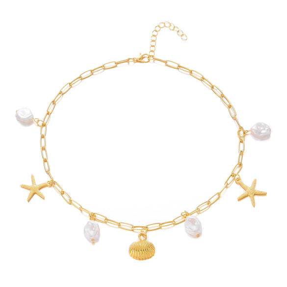 Wholesale Women's Casual Minimalist Geometric Alloy Electroplated Necklace With Starfish And Shell Design