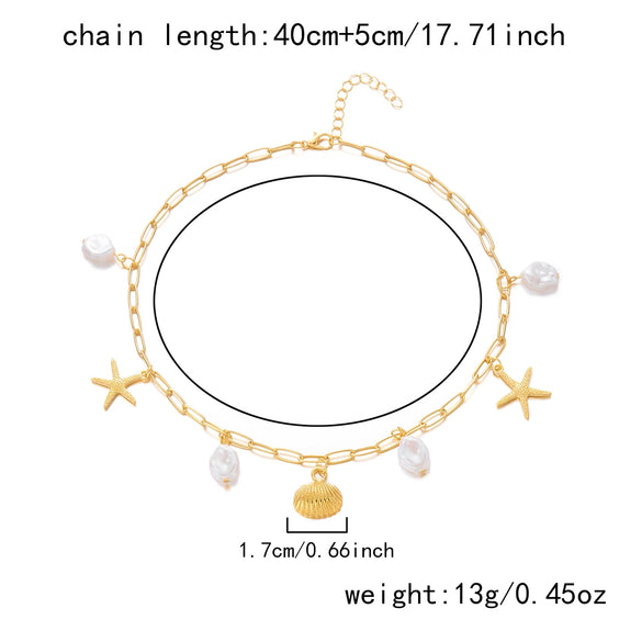 Wholesale Women's Casual Minimalist Geometric Alloy Electroplated Necklace With Starfish And Shell Design