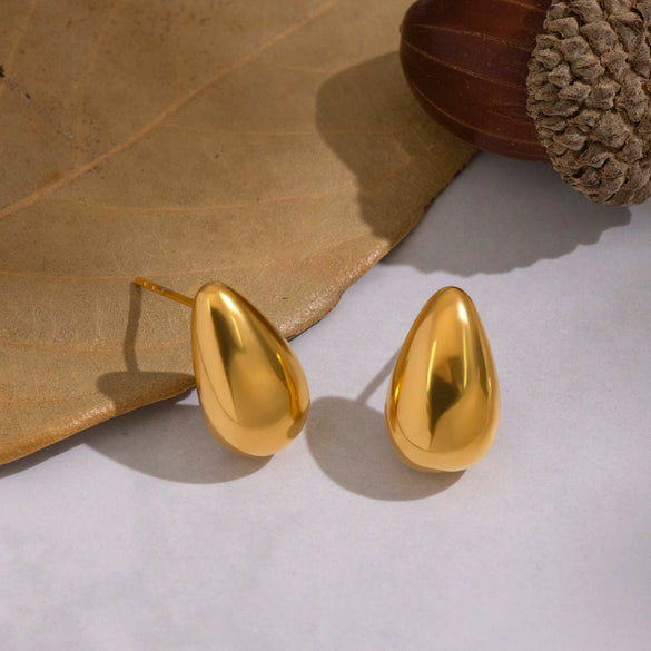 Wholesale Women's Casual Minimalist Geometric Dropshaped Stainless Steel Pvd Furnace Vacuum Real Gold Plated Earrings Jewelry Accessories