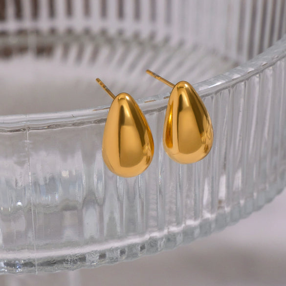 Wholesale Women's Casual Minimalist Geometric Dropshaped Stainless Steel Pvd Furnace Vacuum Real Gold Plated Earrings Jewelry Accessories