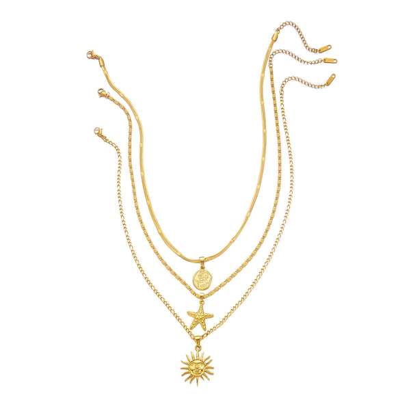 Wholesale Women's Casual Minimalist Geometric Stainless Steel And Alloy Electroplated Multilayered Necklace Set