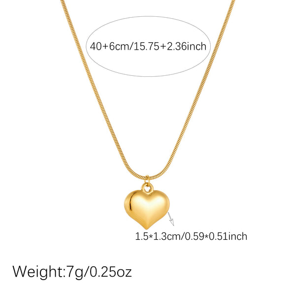 Wholesale Women's Casual Minimalist Goldplated Stainless Steel Heart Pendant Snake Chain Necklace