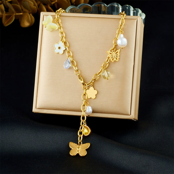 Wholesale Women's Casual Minimalist Goldplated Stainless Steel Star Pendant O Word Chain Necklace