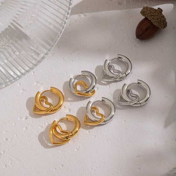 Wholesale Women's Casual Minimalist Heartshaped Stainless Steel Earrings With Pvd Furnace Vacuum Real Gold Plating