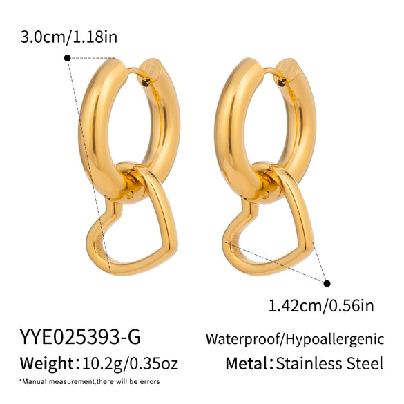 Wholesale Women's Casual Minimalist Heartshaped Stainless Steel Earrings With Pvd Furnace Vacuum Real Gold Plating