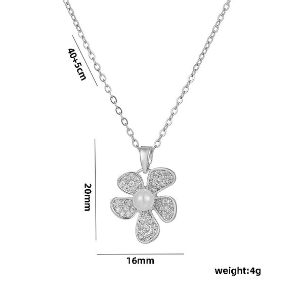 Wholesale Women's Casual Pearl Flower Titanium Steel Ochain Necklace With Ushaped Design And Electroplating Treatment