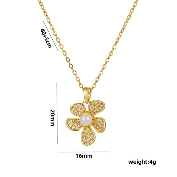 Wholesale Women's Casual Pearl Flower Titanium Steel Ochain Necklace With Ushaped Design And Electroplating Treatment