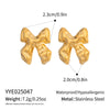 Wholesale Women's Casual Pleated Texture Bow Earrings In Titanium Steel With Vacuum Real Gold Plating