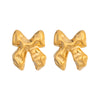 Wholesale Women's Casual Pleated Texture Bow Earrings In Titanium Steel With Vacuum Real Gold Plating