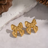 Wholesale Women's Casual Pleated Texture Bow Earrings In Titanium Steel With Vacuum Real Gold Plating