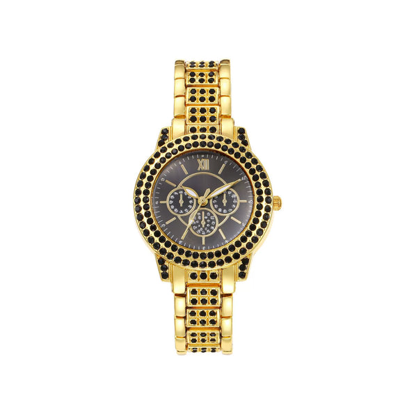 Wholesale Women's Casual Quartz Watch With Color Diamond Encrusted Round Alloy Case