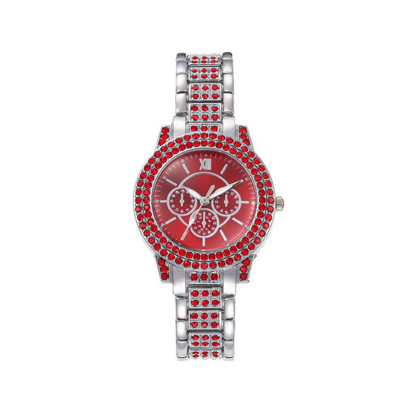 Wholesale Women's Casual Quartz Watch With Color Diamond Encrusted Round Alloy Case