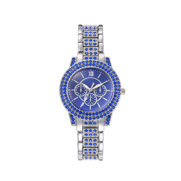 Wholesale Women's Casual Quartz Watch With Color Diamond Encrusted Round Alloy Case