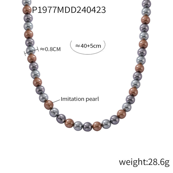 Wholesale Women's Casual Round High Gloss Beaded Necklace Handmade With Imitation Pearl And Titanium Steel Geometric Style