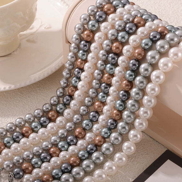 Wholesale Women's Casual Round High Gloss Beaded Necklace Handmade With Imitation Pearl And Titanium Steel Geometric Style