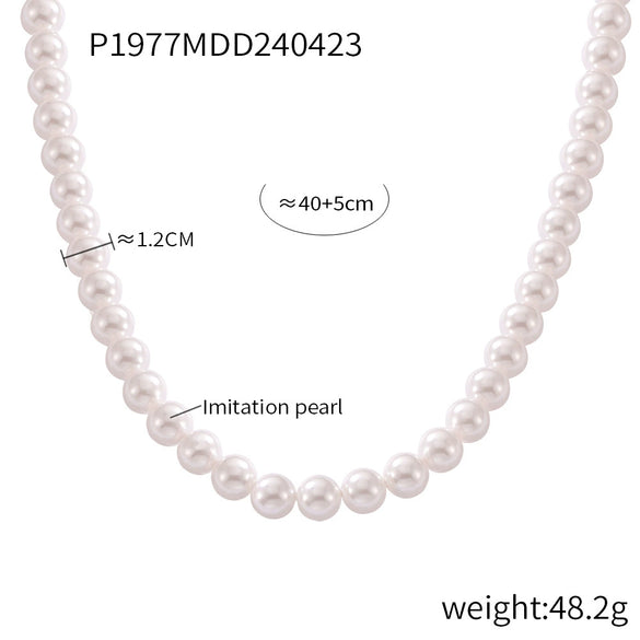 Wholesale Women's Casual Round High Gloss Beaded Necklace Handmade With Imitation Pearl And Titanium Steel Geometric Style