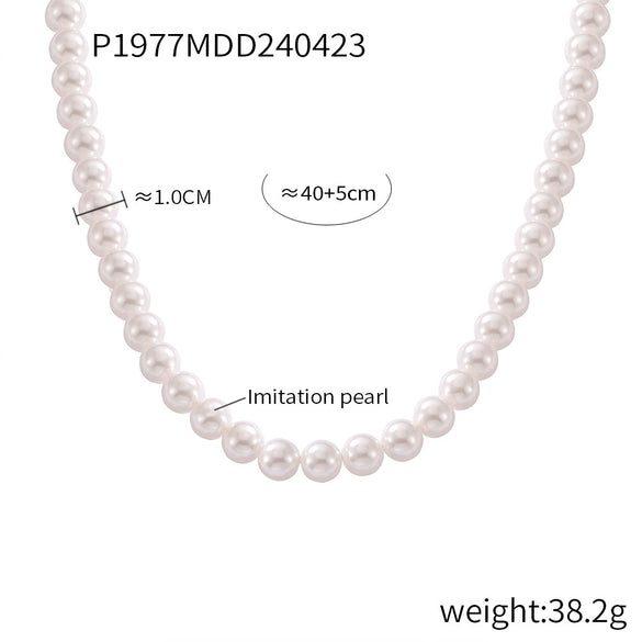 Wholesale Women's Casual Round High Gloss Beaded Necklace Handmade With Imitation Pearl And Titanium Steel Geometric Style