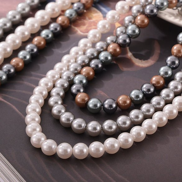 Wholesale Women's Casual Round High Gloss Beaded Necklace Handmade With Imitation Pearl And Titanium Steel Geometric Style