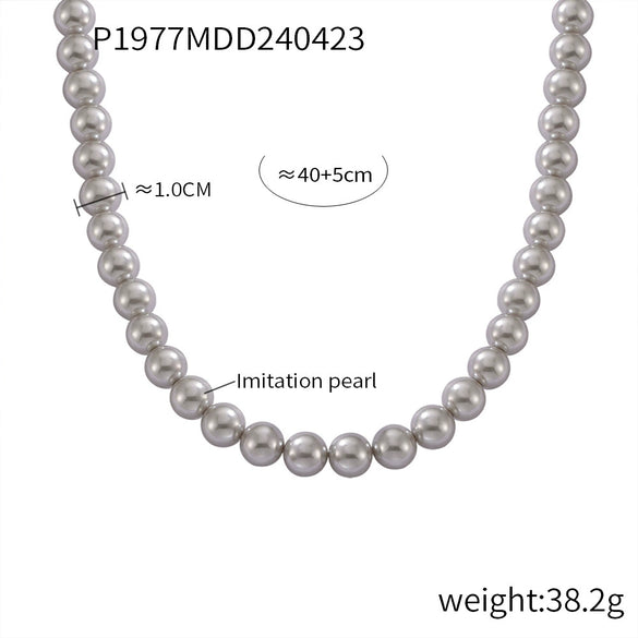 Wholesale Women's Casual Round High Gloss Beaded Necklace Handmade With Imitation Pearl And Titanium Steel Geometric Style