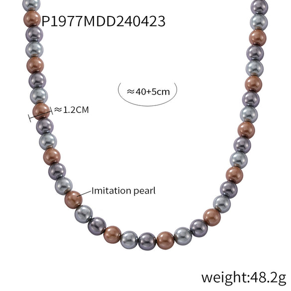 Wholesale Women's Casual Round High Gloss Beaded Necklace Handmade With Imitation Pearl And Titanium Steel Geometric Style