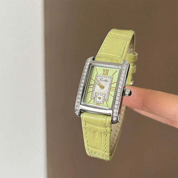 Wholesale Women's Casual Small Square Halfleather And Super Fiber Strap Watch With Roman Dial And Pointer Display