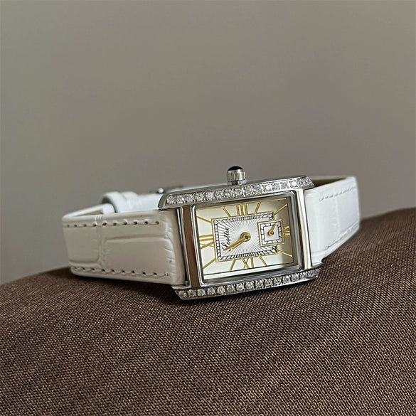 Wholesale Women's Casual Small Square Halfleather And Super Fiber Strap Watch With Roman Dial And Pointer Display