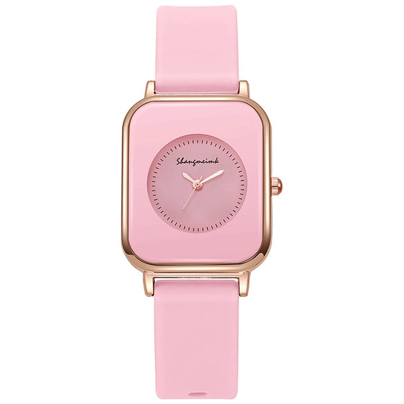 Wholesale Women's Casual Square Fashion Quartz Watches With Alloy Case Silicone Band And Stainless Steel Buckle