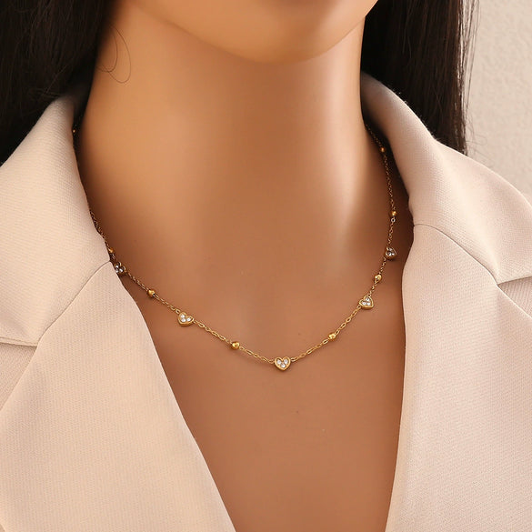 Wholesale Women's Casual Stainless Steel Electroplated Heart Shape O Word Chain Clavicle Chain Jewelry