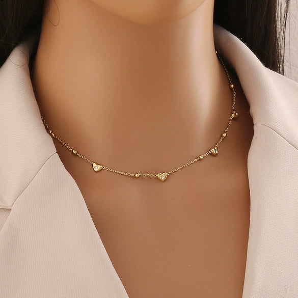 Wholesale Women's Casual Stainless Steel Electroplated Heart Shape O Word Chain Clavicle Chain Jewelry