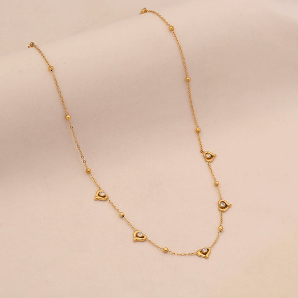 Wholesale Women's Casual Stainless Steel Electroplated Heart Shape O Word Chain Clavicle Chain Jewelry