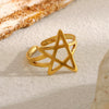 Wholesale Women's Casual Stainless Steel Electroplated 18K Gold Fivepointed Star Open Ring Hand Jewelry