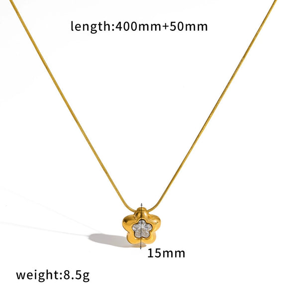 Wholesale Women's Casual Stainless Steel Geometric Flower Pendant Necklace With Pvd Furnace Vacuum Real Gold Plating And Round Snake Chain