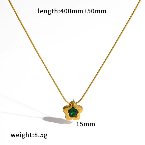 Wholesale Women's Casual Stainless Steel Geometric Flower Pendant Necklace With Pvd Furnace Vacuum Real Gold Plating And Round Snake Chain