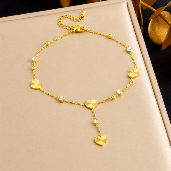 Wholesale Women's Casual Stainless Steel Goldplated Anklet With Hanging Tassel And Heart Shape Design