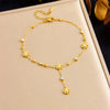 Wholesale Women's Casual Stainless Steel Goldplated Anklet With Hanging Tassel And Heart Shape Design