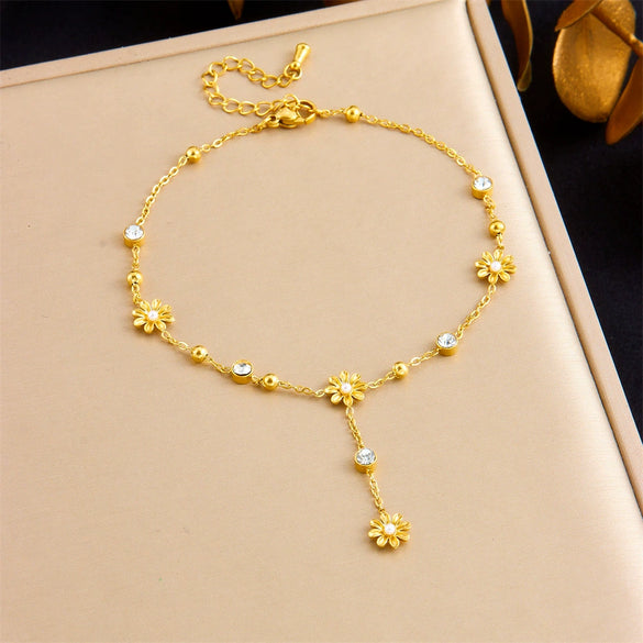 Wholesale Women's Casual Stainless Steel Goldplated Anklet With Hanging Tassel And Heart Shape Design