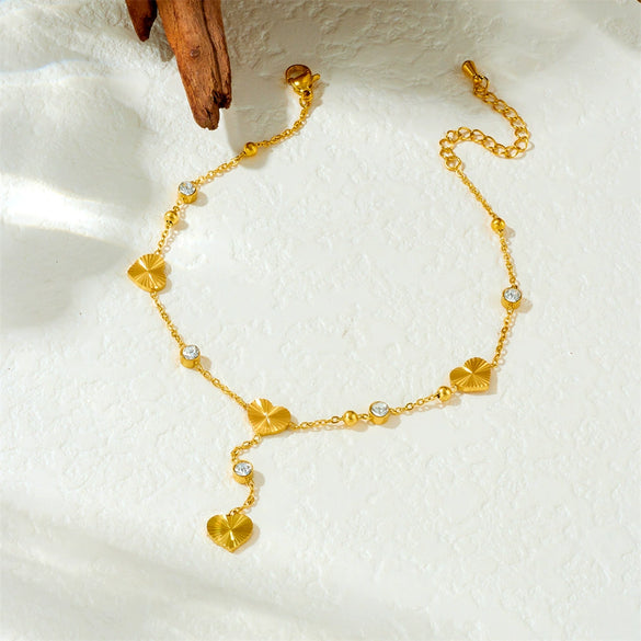 Wholesale Women's Casual Stainless Steel Goldplated Anklet With Hanging Tassel And Heart Shape Design