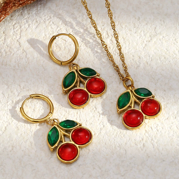 Wholesale Women's Casual Style Fruit Shape Stainless Steel Vacuum Plated In Furnace Earrings And Pendant Necklace Jewelry