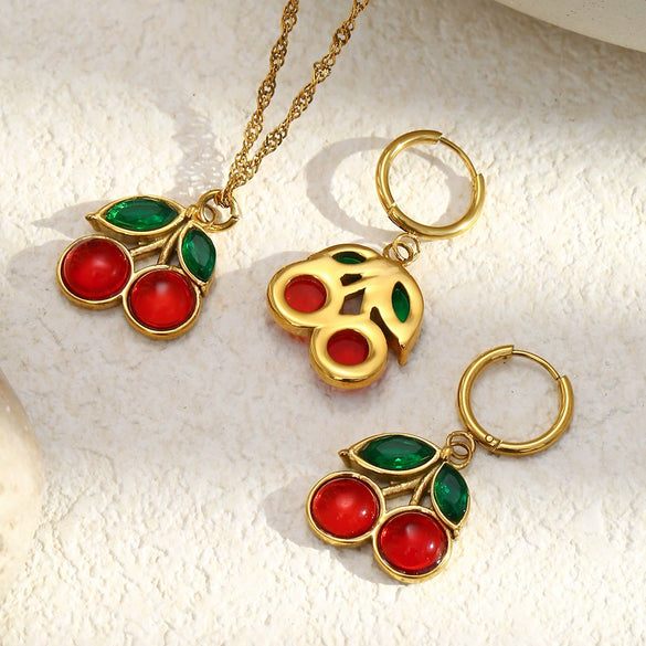 Wholesale Women's Casual Style Fruit Shape Stainless Steel Vacuum Plated In Furnace Earrings And Pendant Necklace Jewelry