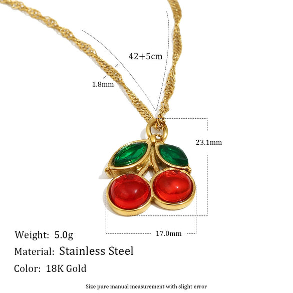 Wholesale Women's Casual Style Fruit Shape Stainless Steel Vacuum Plated In Furnace Earrings And Pendant Necklace Jewelry