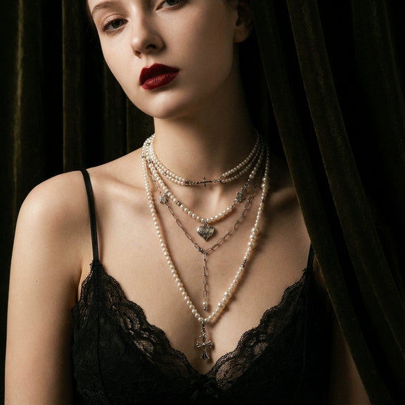 Wholesale Women's Casual Style Heartshaped Geometric Alloy Electroplated Multilayer Necklace