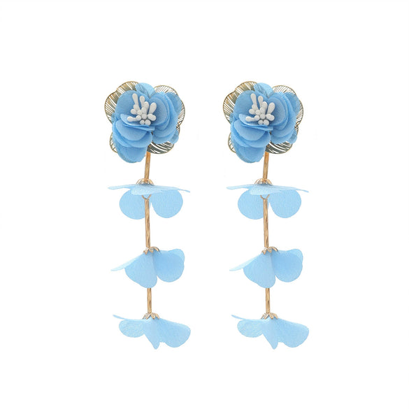 Wholesale Women's Casual Style Multilayer Chiffon Floral Earrings Zinc Alloy Hand Knitted Flower Shape
