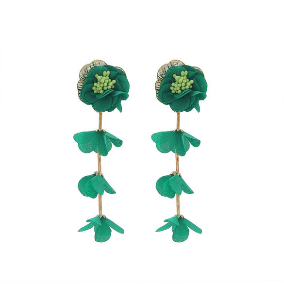 Wholesale Women's Casual Style Multilayer Chiffon Floral Earrings Zinc Alloy Hand Knitted Flower Shape