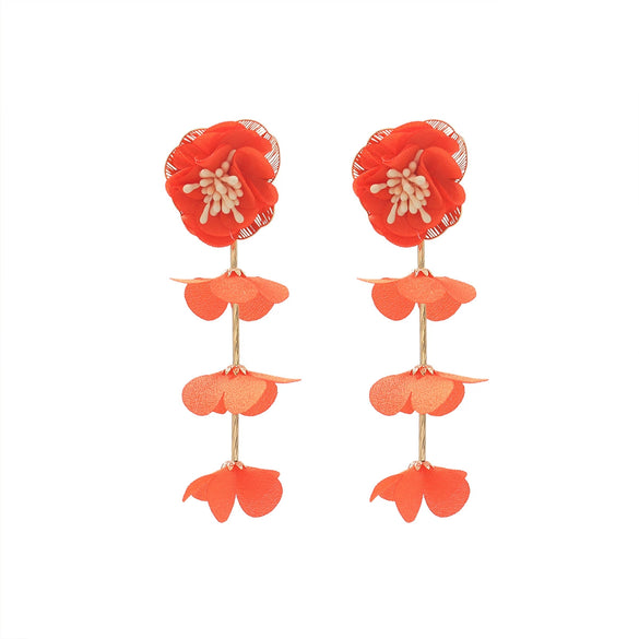 Wholesale Women's Casual Style Multilayer Chiffon Floral Earrings Zinc Alloy Hand Knitted Flower Shape