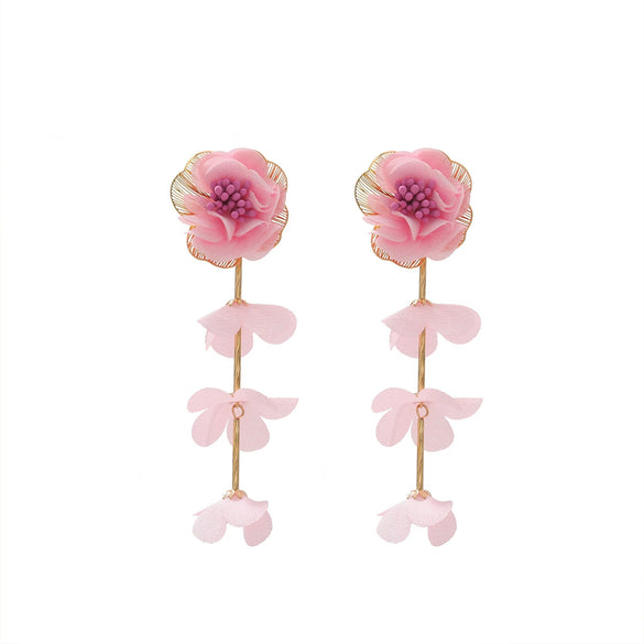 Wholesale Women's Casual Style Multilayer Chiffon Floral Earrings Zinc Alloy Hand Knitted Flower Shape