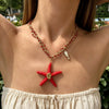 Wholesale Women's Casual Style Stainless Steel And Acrylic Star Pendant Necklace With Handmade Beaded Chain And Polished Electroplating