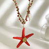 Wholesale Women's Casual Style Stainless Steel And Acrylic Star Pendant Necklace With Handmade Beaded Chain And Polished Electroplating