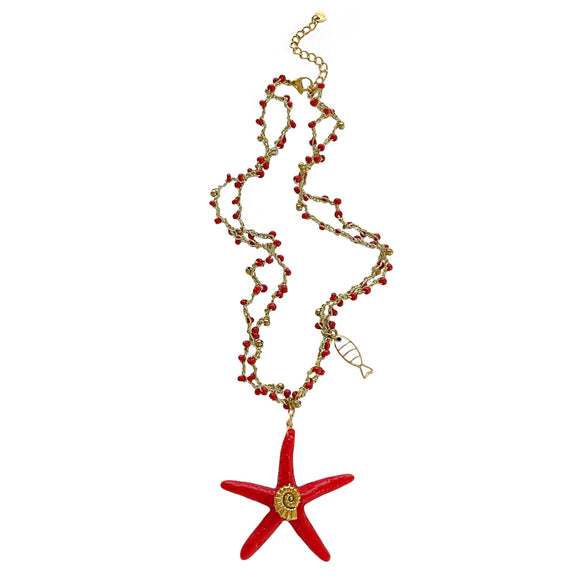 Wholesale Women's Casual Style Stainless Steel And Acrylic Star Pendant Necklace With Handmade Beaded Chain And Polished Electroplating