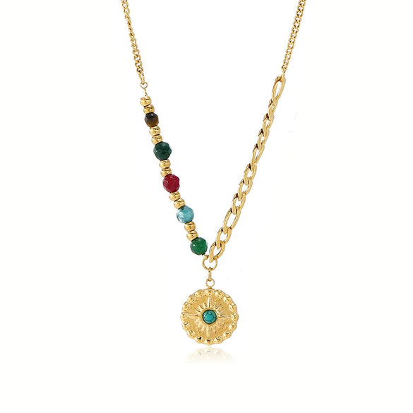 Wholesale Women's Casual Style Stainless Steel Electroplated Flower Pattern Necklace With Hand Painted Tulip And Enamel Pendant