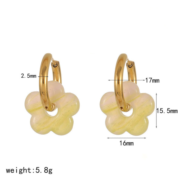 Wholesale Women's Casual Style Stainless Steel Flowershaped Pvd Furnace Vacuum Real Gold Plated Earrings